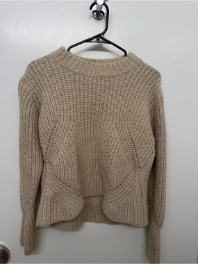Prana Beige Chunky Knit Crew Neck Sweater